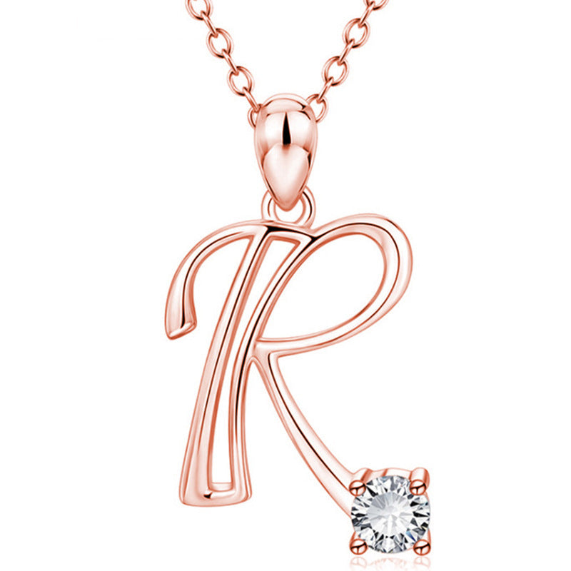 Rose Gold Rhinestone Letter Necklace For Women Girls