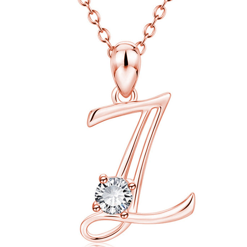 Rose Gold Rhinestone Letter Necklace For Women Girls