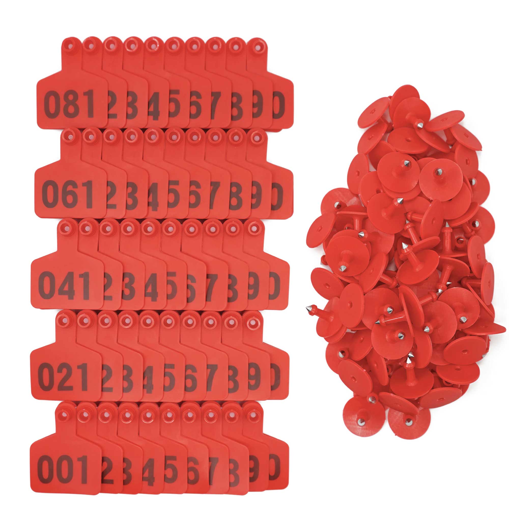 1-100 Cattle Number Ear Tag 6x7cm Set - Medium Red Sheep Livestock Label-0