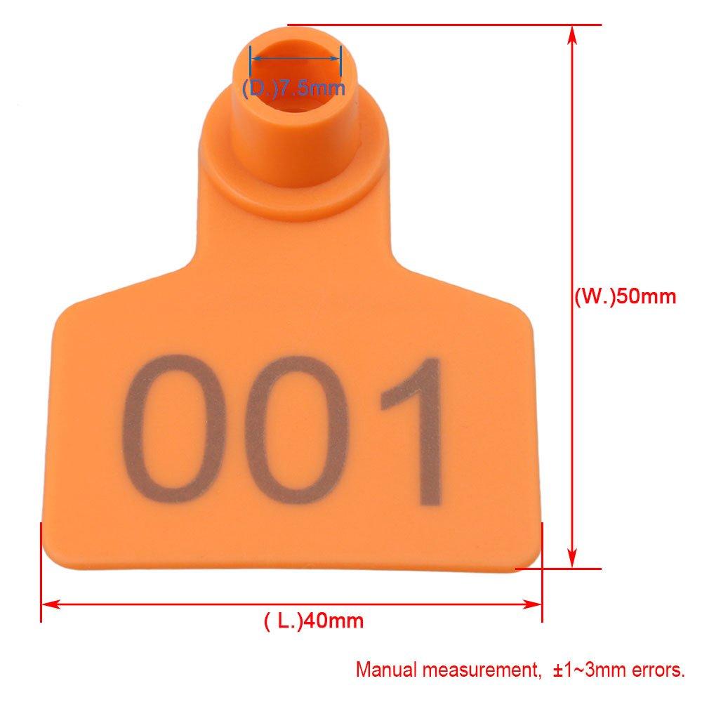 1-100 Cattle Number Ear Tags 5x4cm Set - Small Orange Pig Goat Livestock Label-1