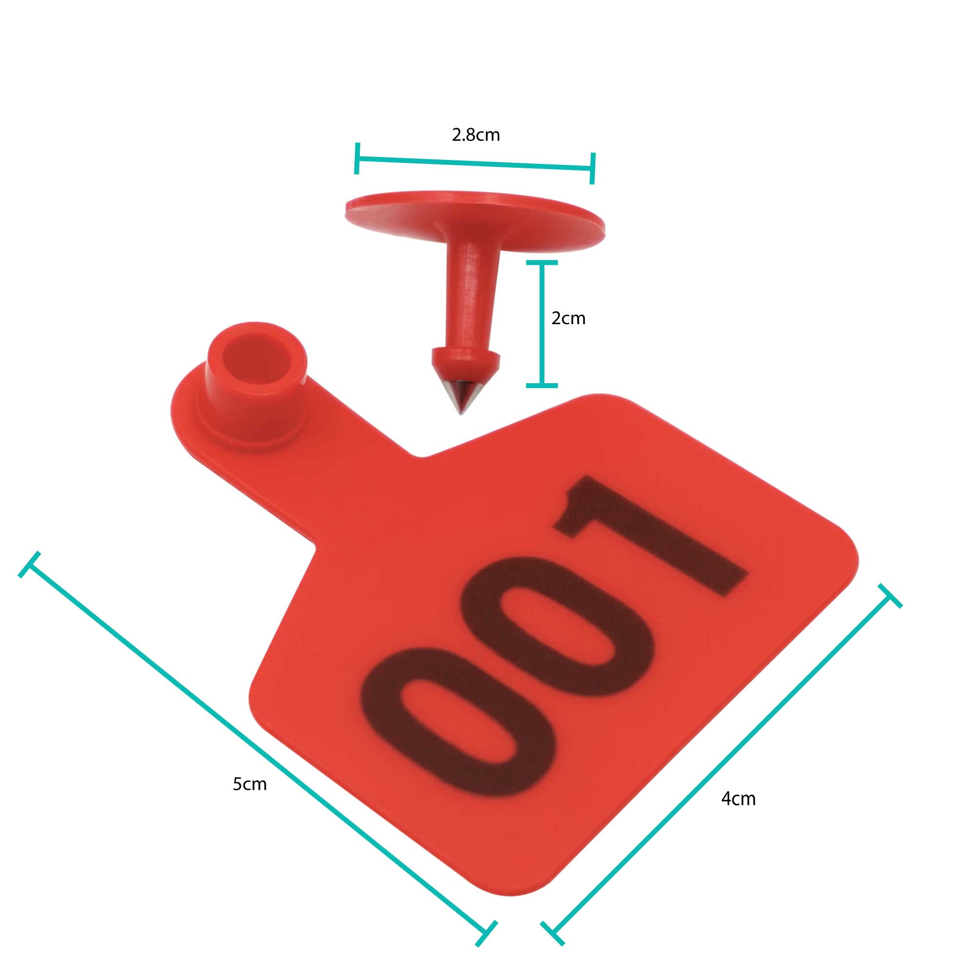 1-100 Cattle Number Ear Tags 5x4cm Set - Small Red Pig Goat Livestock Label-2