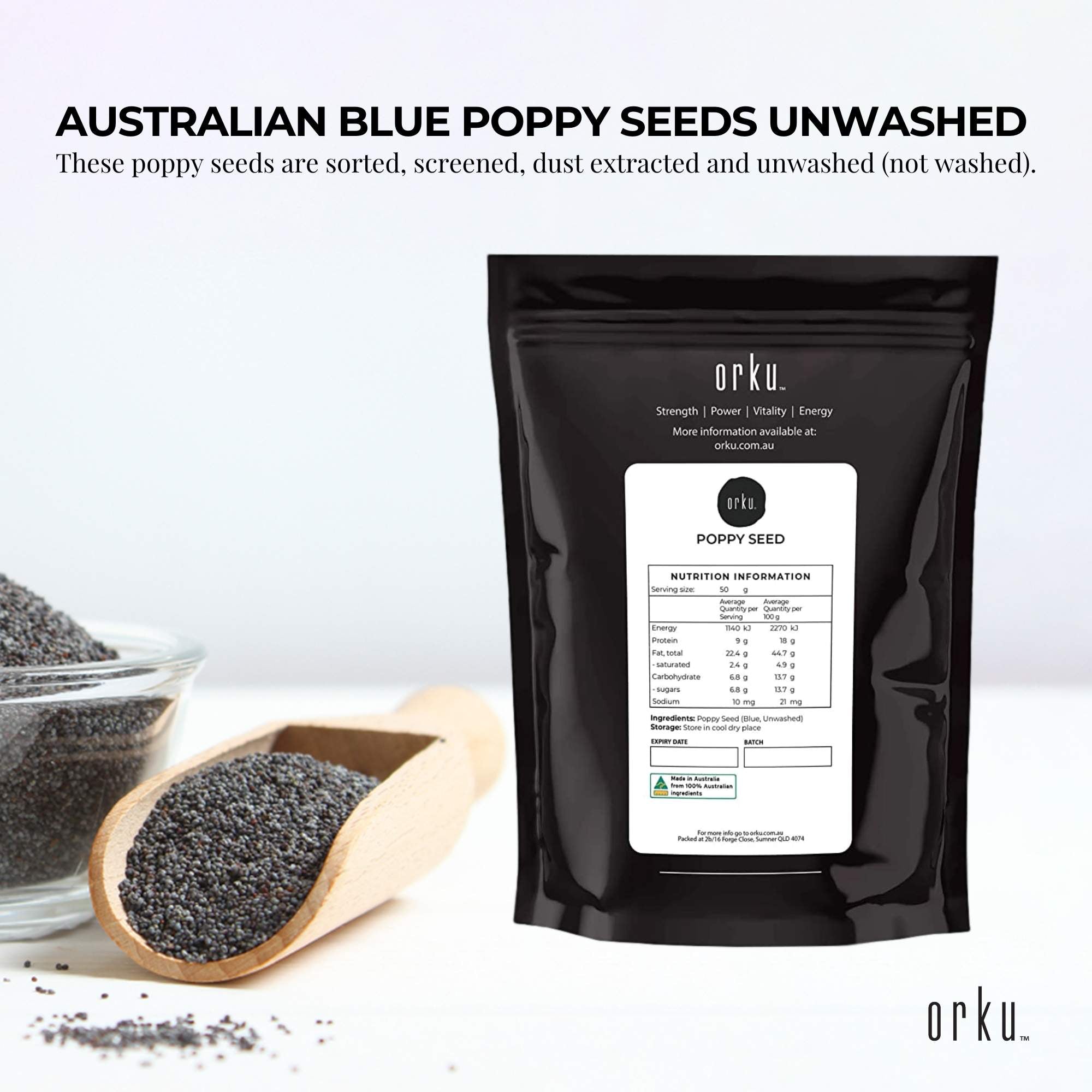 100g Poppy Seeds Pouch Blue Unwashed 100% Australian Food Baking Cooking Mineral-1