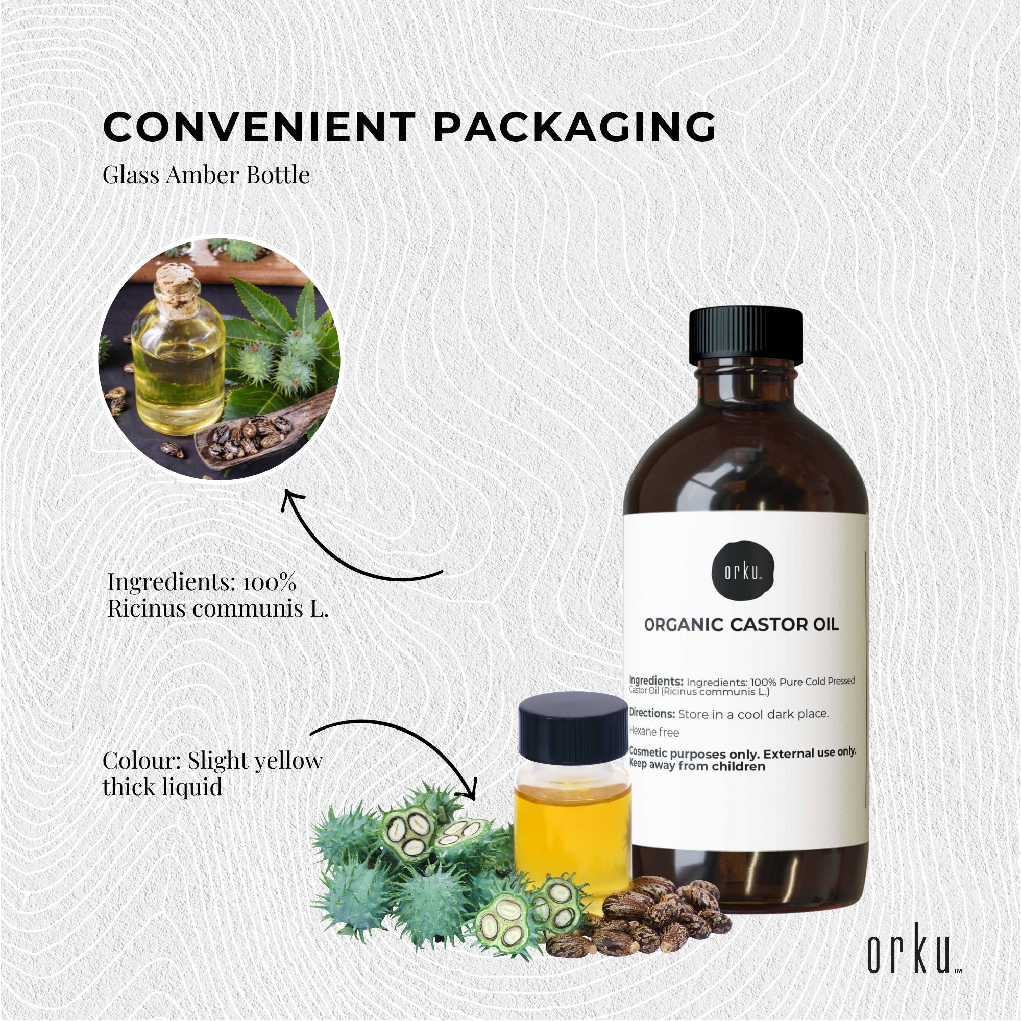 100ml Organic Castor Oil - Hexane Free Cold Pressed Anti Oxidant Skin Hair Care-4