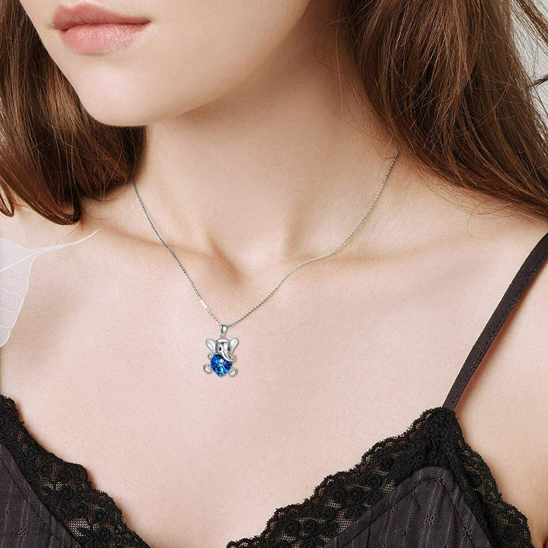 Blue Heart Crystal Elephant Necklace