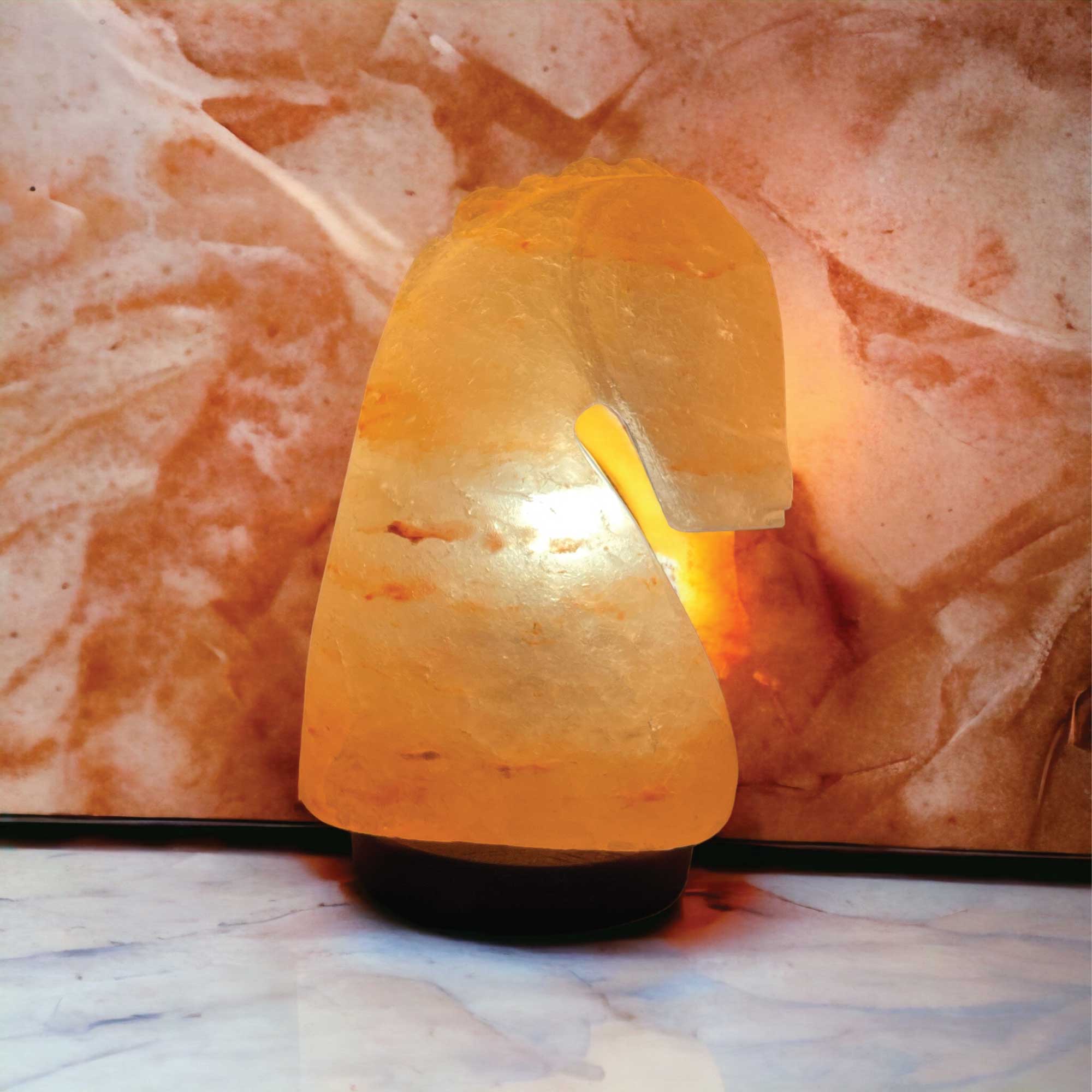 12V 12W Horse Himalayan Pink Salt Lamp Carved Knight Rock Crystal Light Bulb On/Off-3