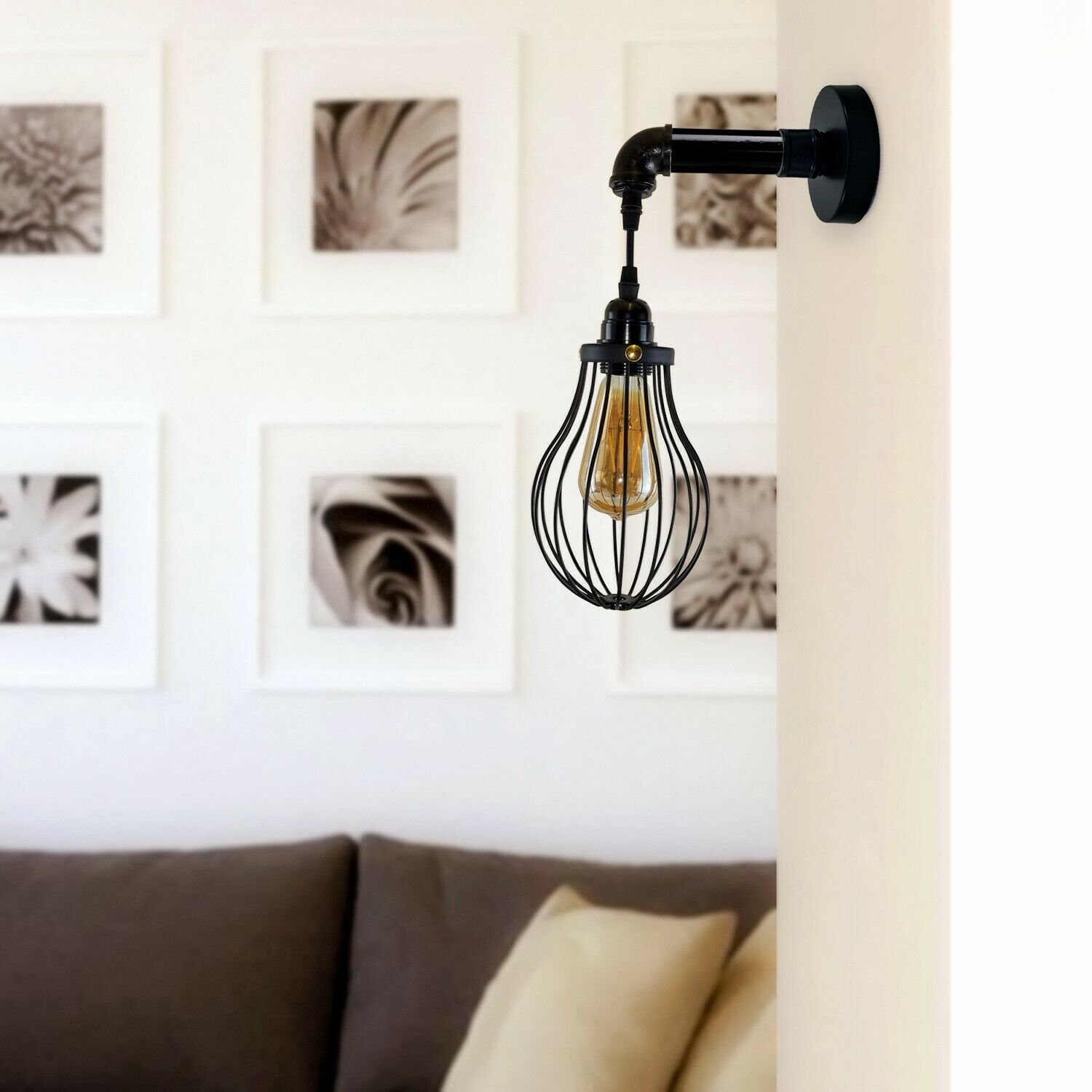 Industrial Vintage Retro Pipe Sconces Wall Light dome black Cage