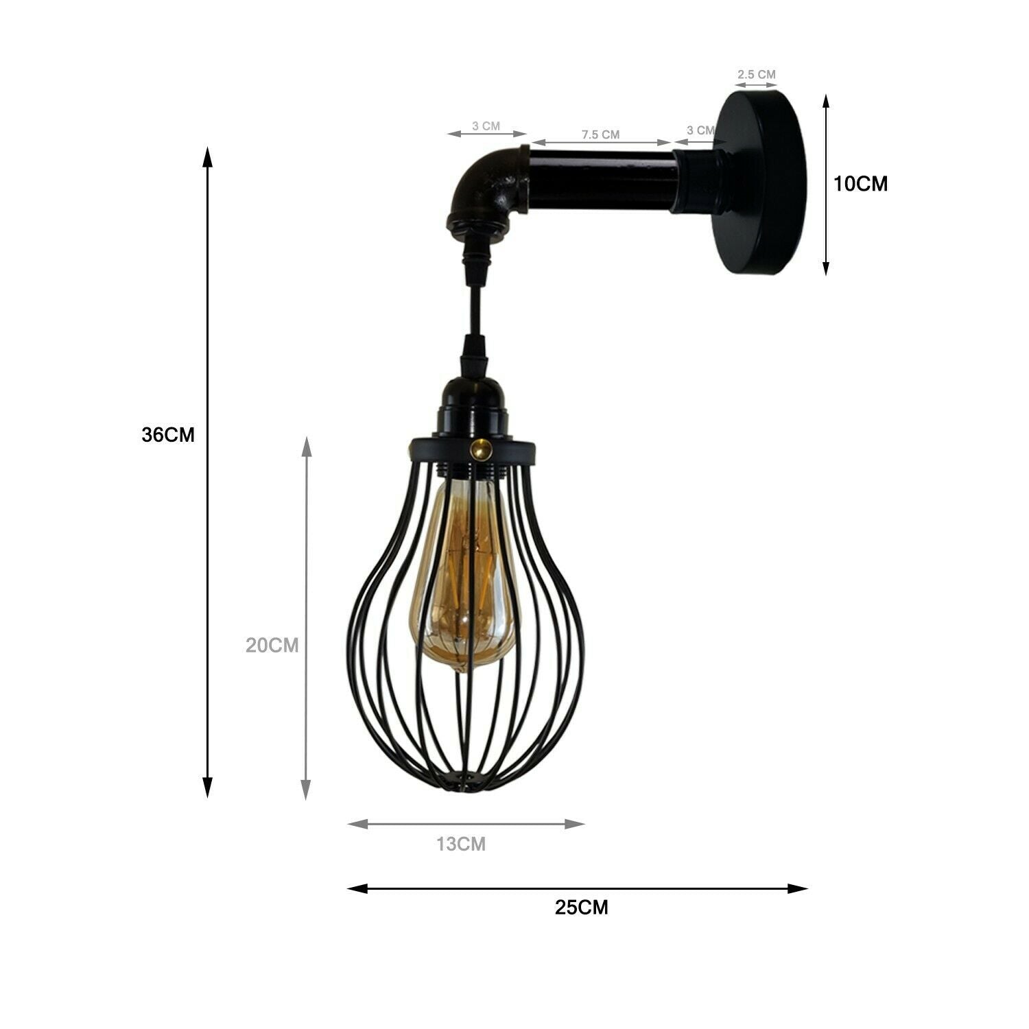 Industrial Vintage Retro Pipe Sconces Wall Light dome black Cage