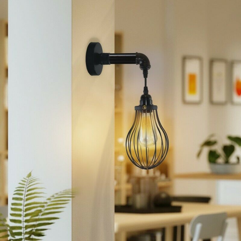 Industrial Vintage Retro Pipe Sconces Wall Light dome black Cage