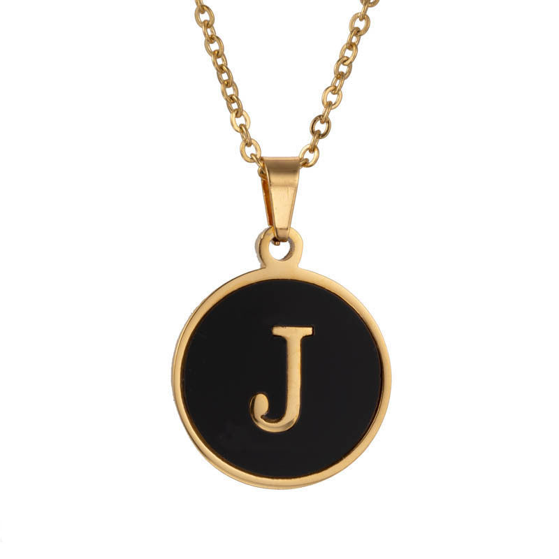 Shell Fashion Round Black Stainless Steel Letter Pendant