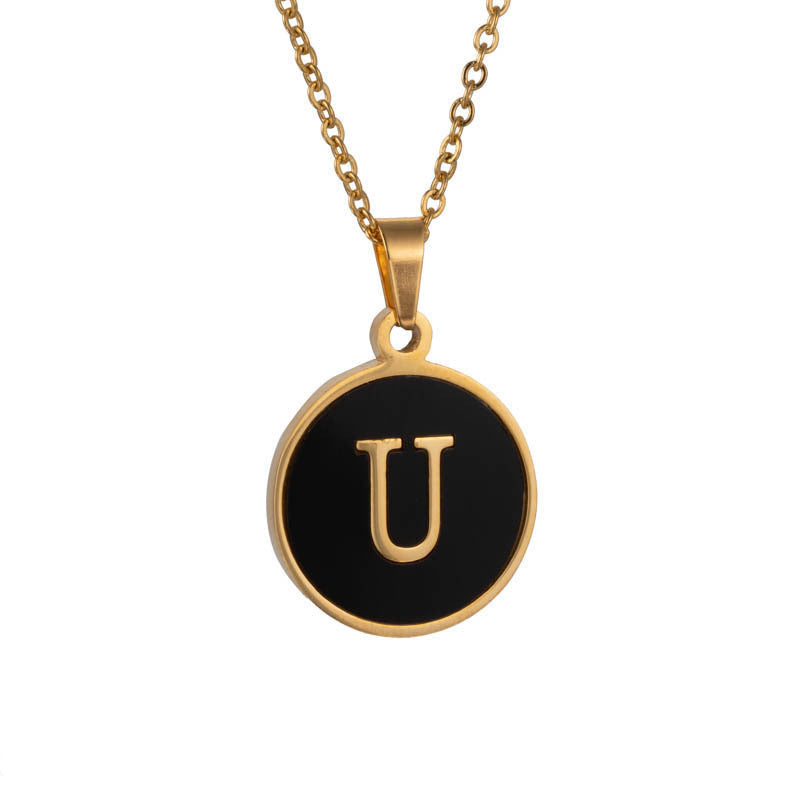 Shell Fashion Round Black Stainless Steel Letter Pendant