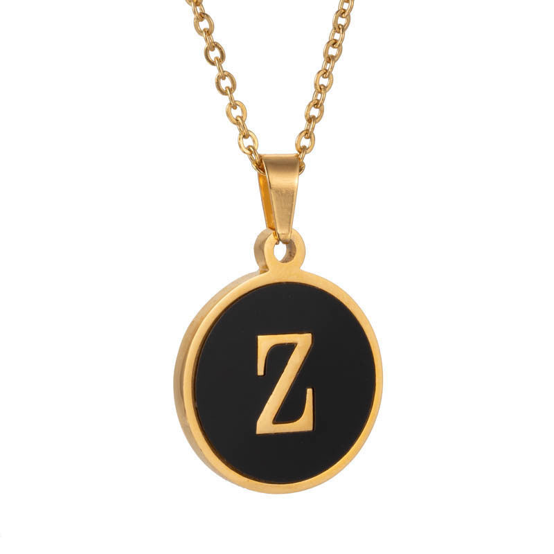 Shell Fashion Round Black Stainless Steel Letter Pendant
