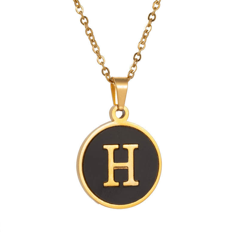 Shell Fashion Round Black Stainless Steel Letter Pendant