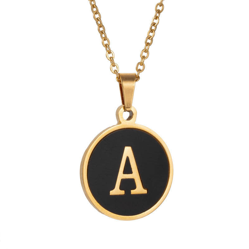 Shell Fashion Round Black Stainless Steel Letter Pendant