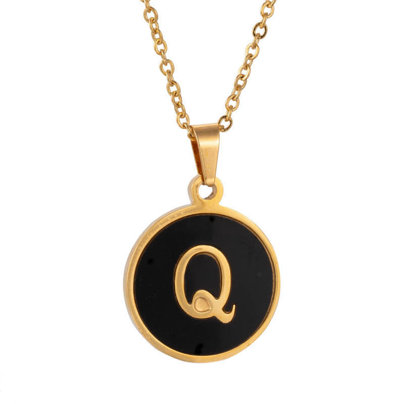 Shell Fashion Round Black Stainless Steel Letter Pendant