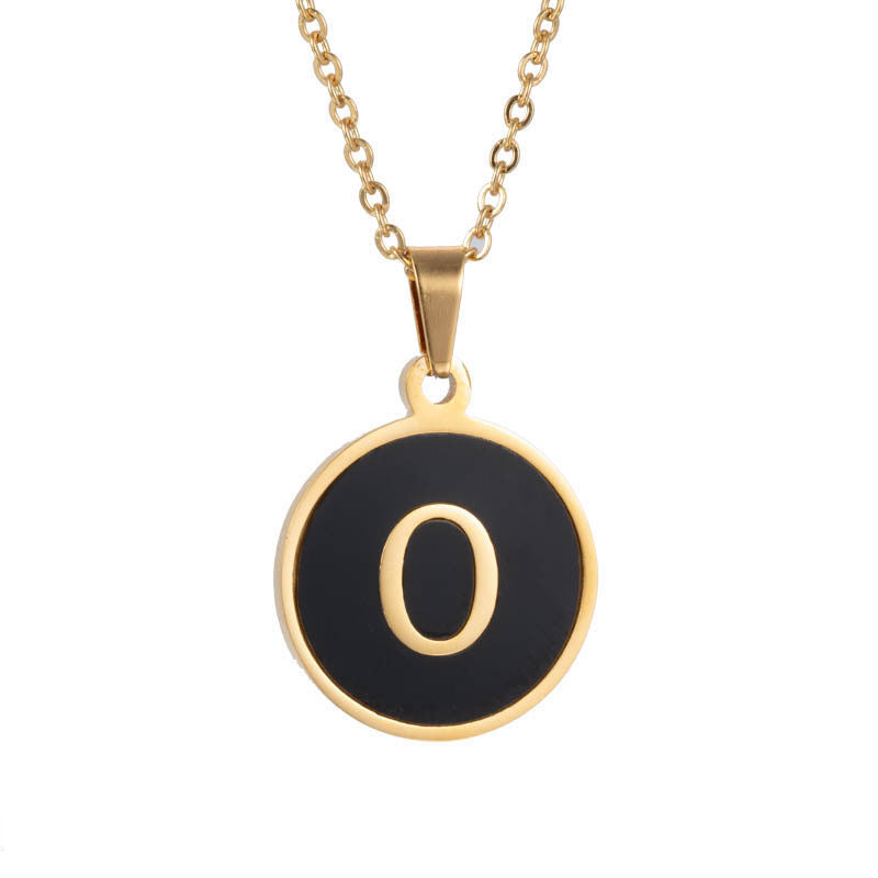 Shell Fashion Round Black Stainless Steel Letter Pendant