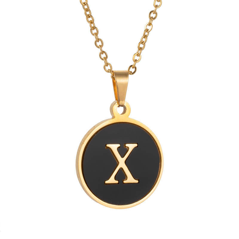 Shell Fashion Round Black Stainless Steel Letter Pendant