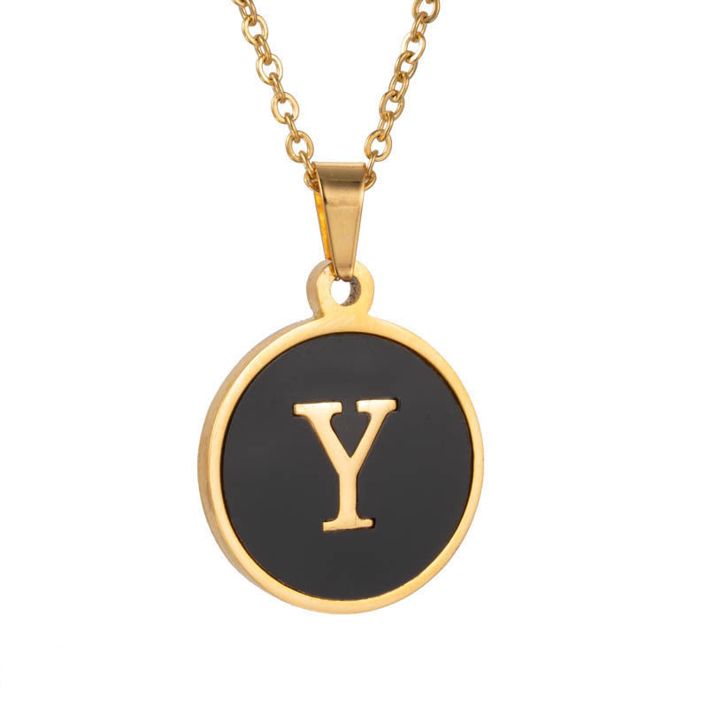 Shell Fashion Round Black Stainless Steel Letter Pendant