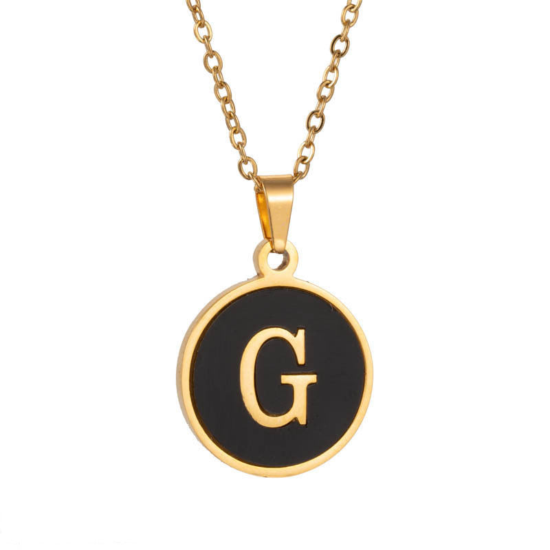 Shell Fashion Round Black Stainless Steel Letter Pendant