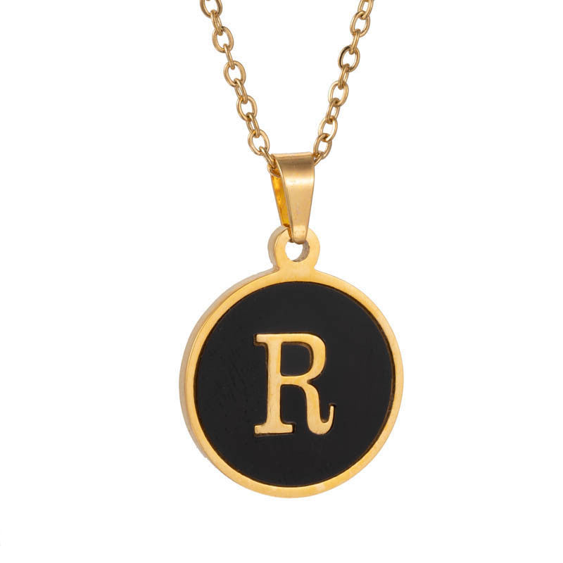 Shell Fashion Round Black Stainless Steel Letter Pendant