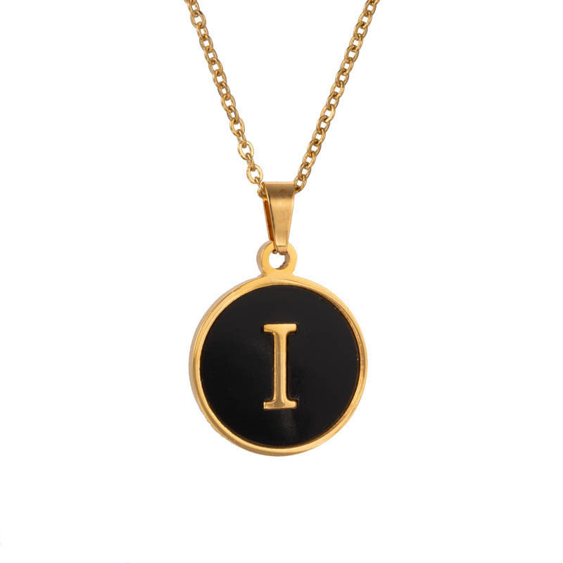 Shell Fashion Round Black Stainless Steel Letter Pendant