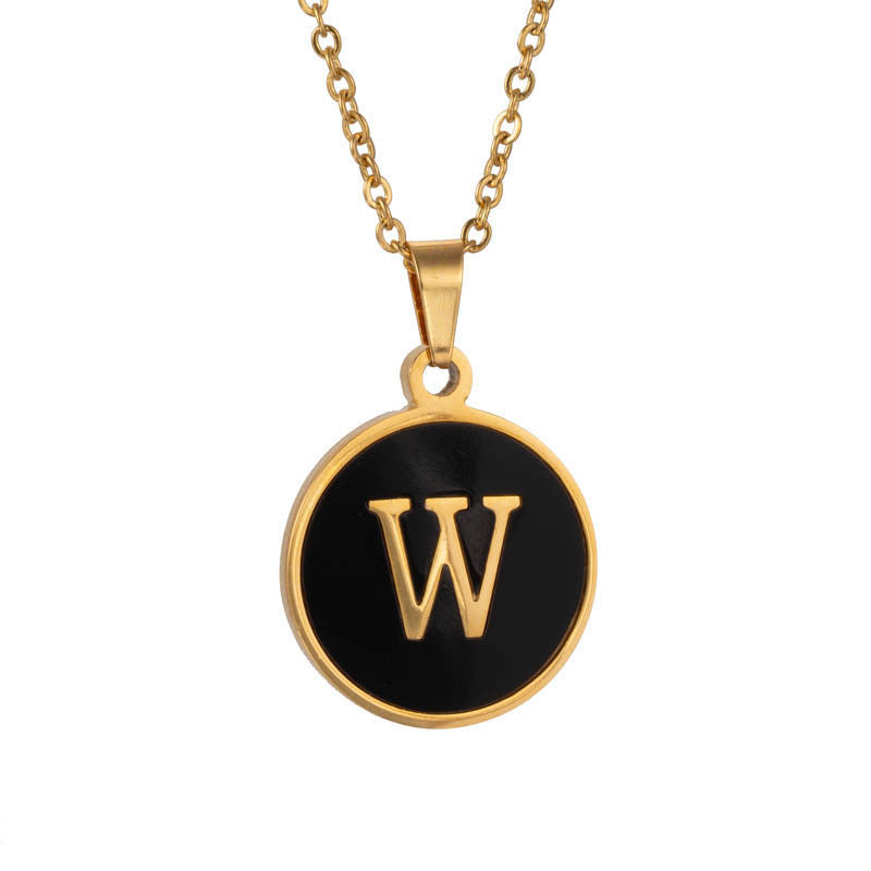 Shell Fashion Round Black Stainless Steel Letter Pendant