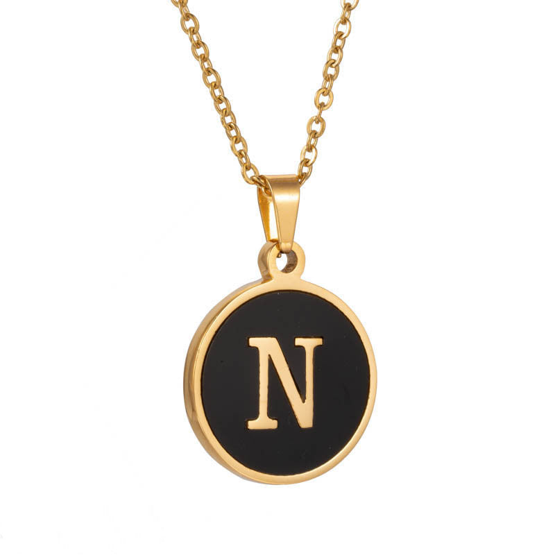 Shell Fashion Round Black Stainless Steel Letter Pendant