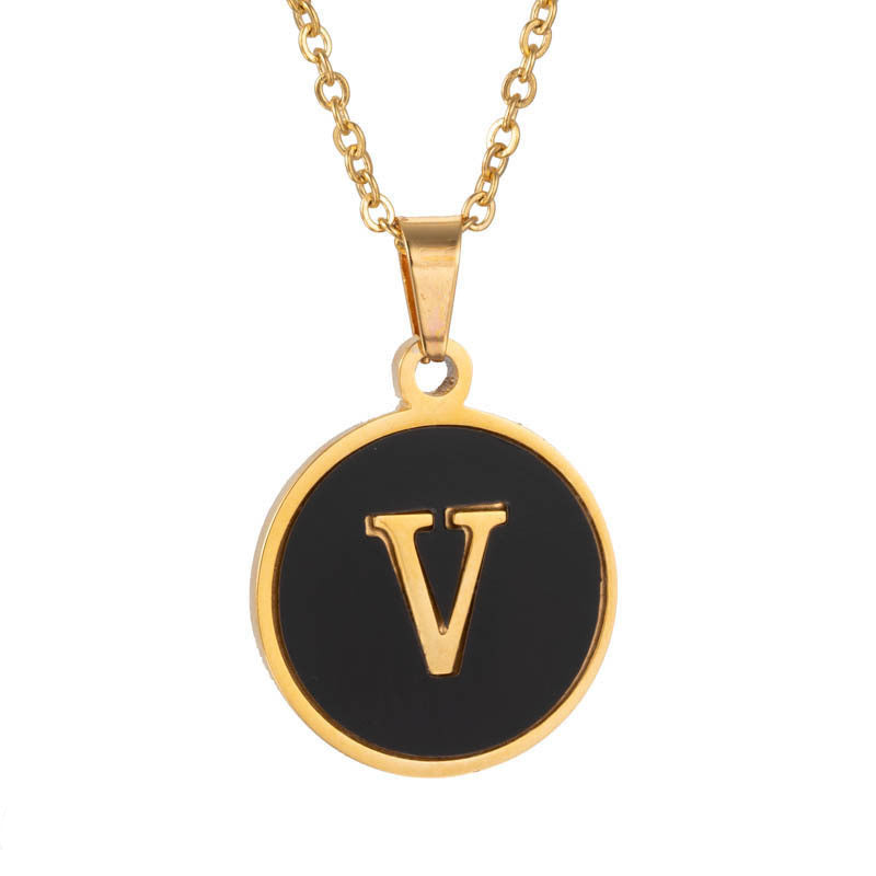Shell Fashion Round Black Stainless Steel Letter Pendant