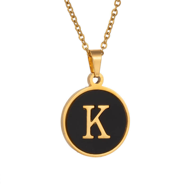 Shell Fashion Round Black Stainless Steel Letter Pendant