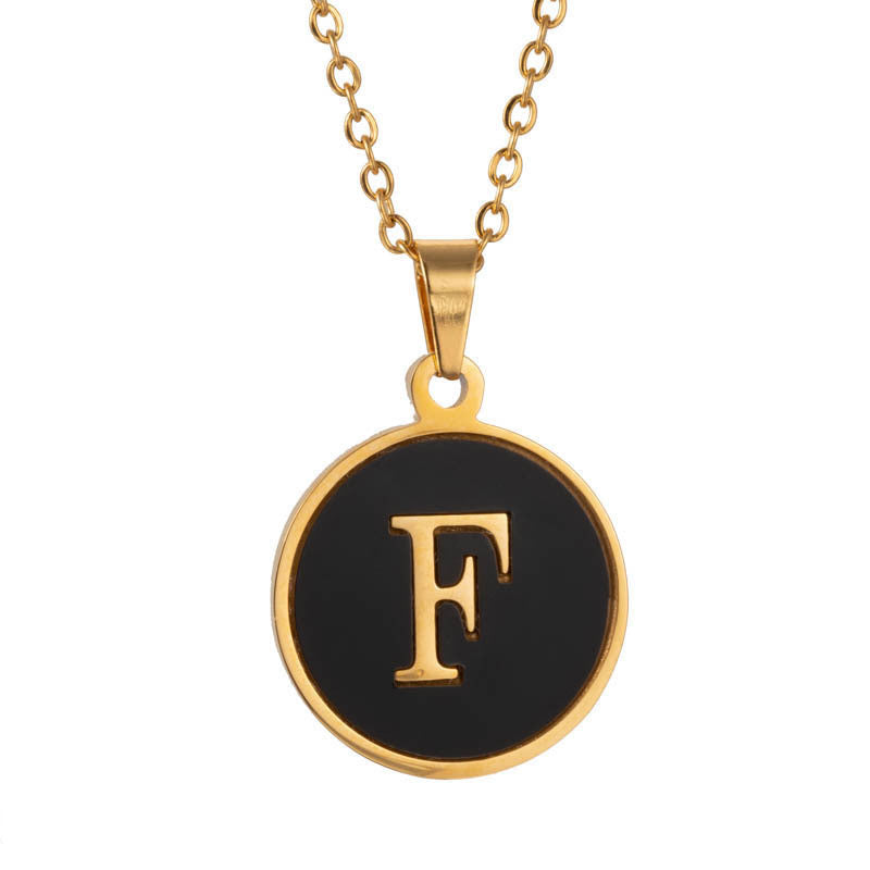 Shell Fashion Round Black Stainless Steel Letter Pendant