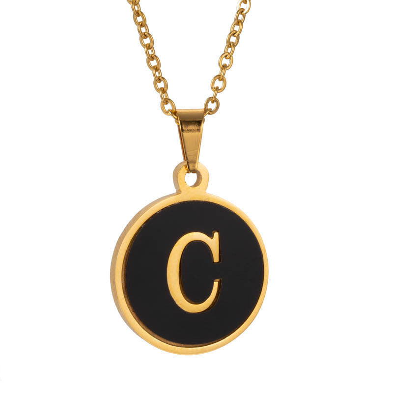 Shell Fashion Round Black Stainless Steel Letter Pendant