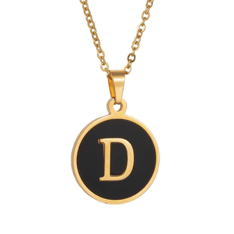 Shell Fashion Round Black Stainless Steel Letter Pendant