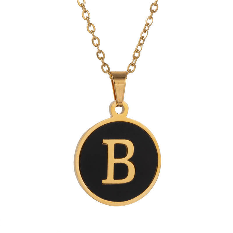 Shell Fashion Round Black Stainless Steel Letter Pendant