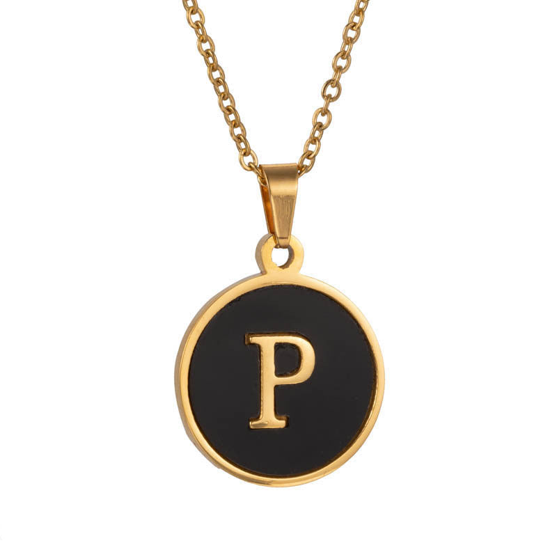 Shell Fashion Round Black Stainless Steel Letter Pendant