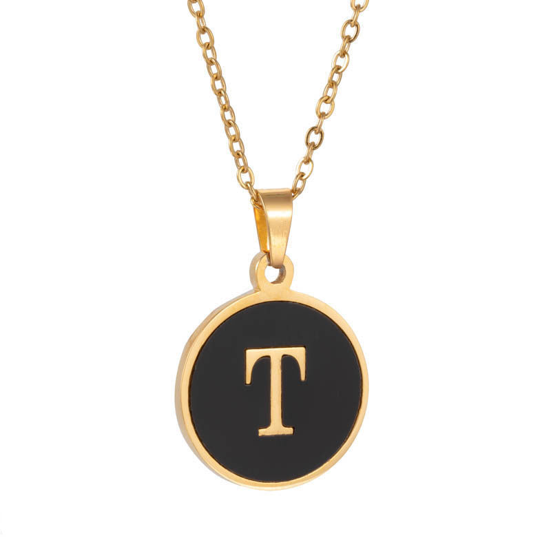 Shell Fashion Round Black Stainless Steel Letter Pendant
