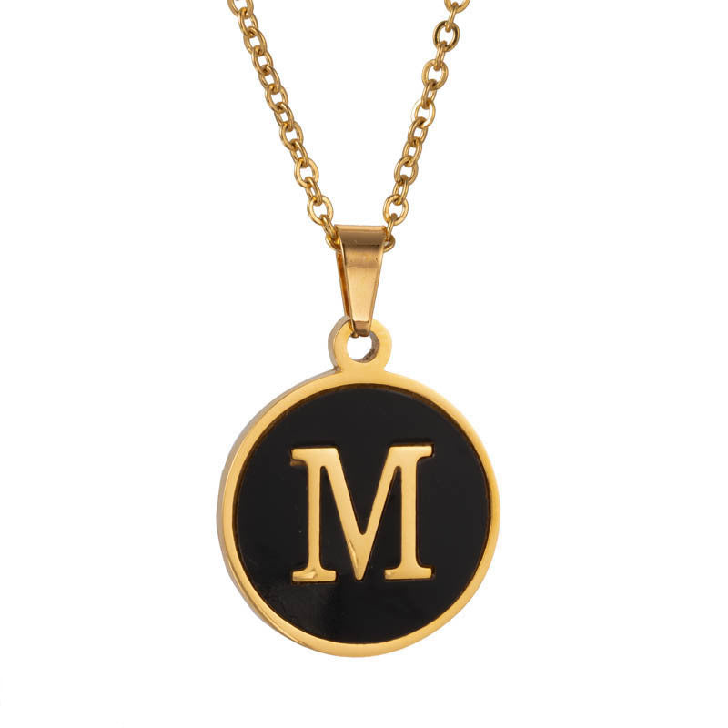 Shell Fashion Round Black Stainless Steel Letter Pendant