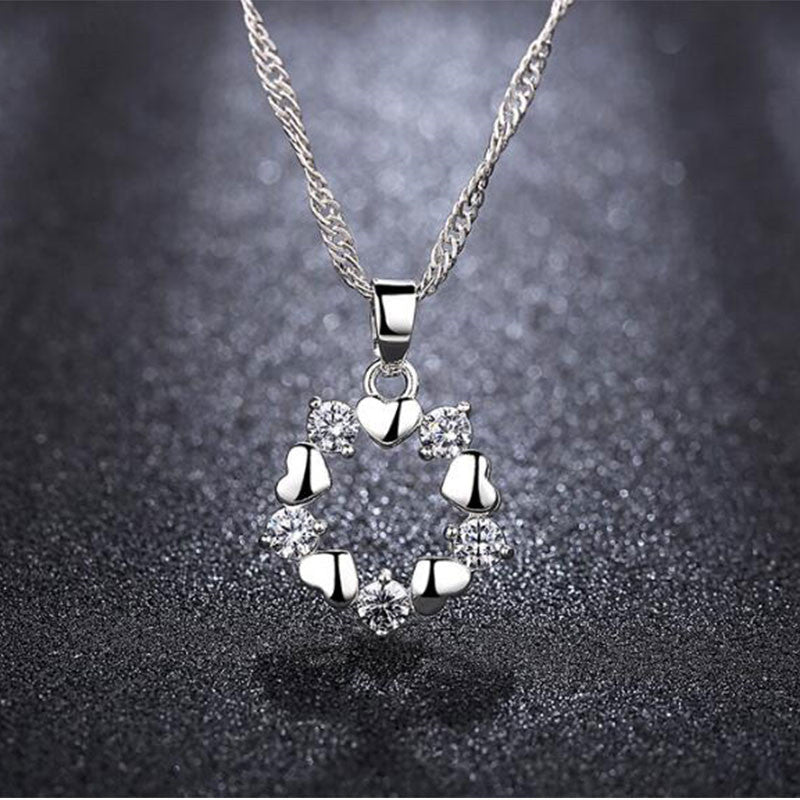 Silver Four-leaf Clover Pendant Love Heart