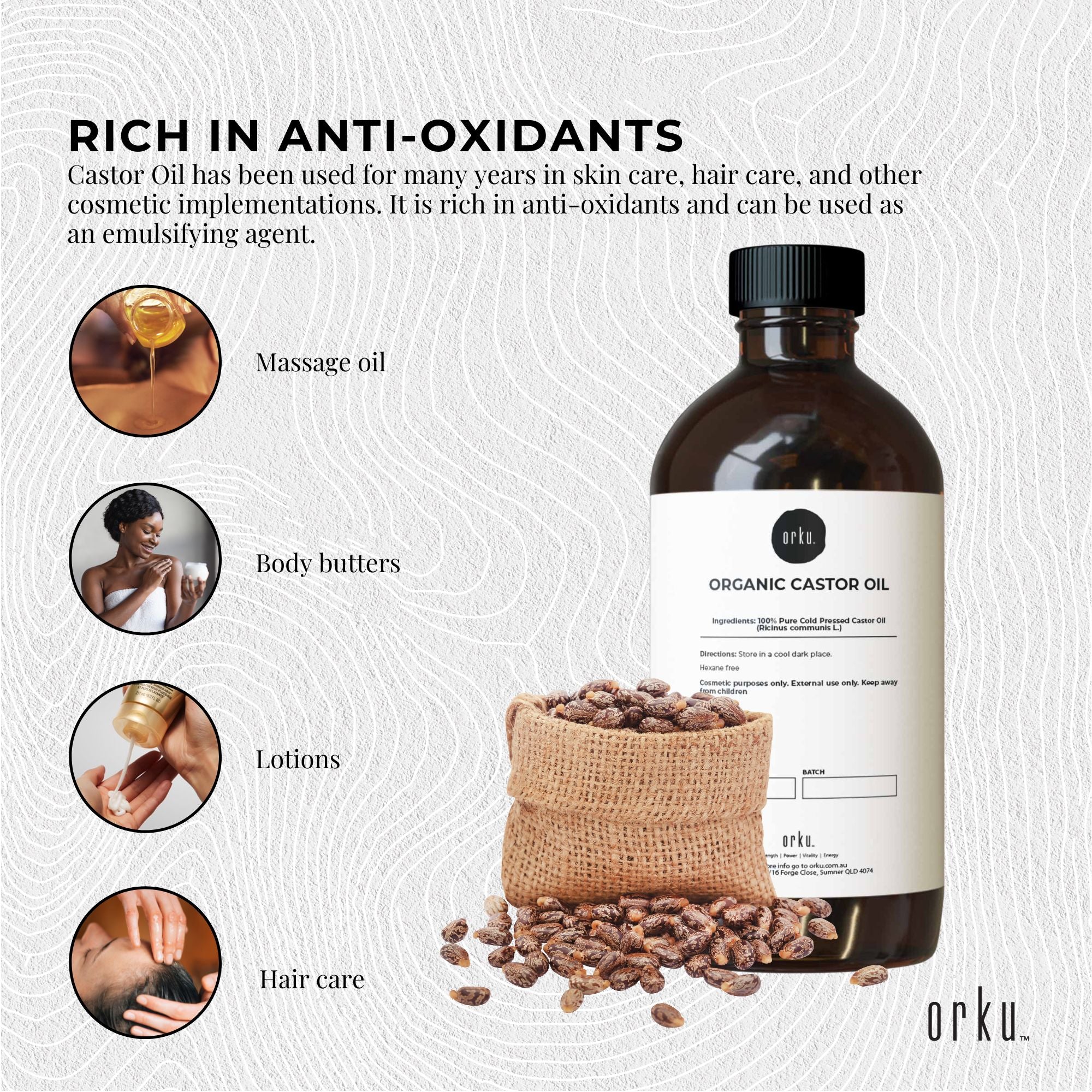 1L Organic Castor Oil - Hexane Free Cold Pressed Anti Oxidant Skin Hair Care-2