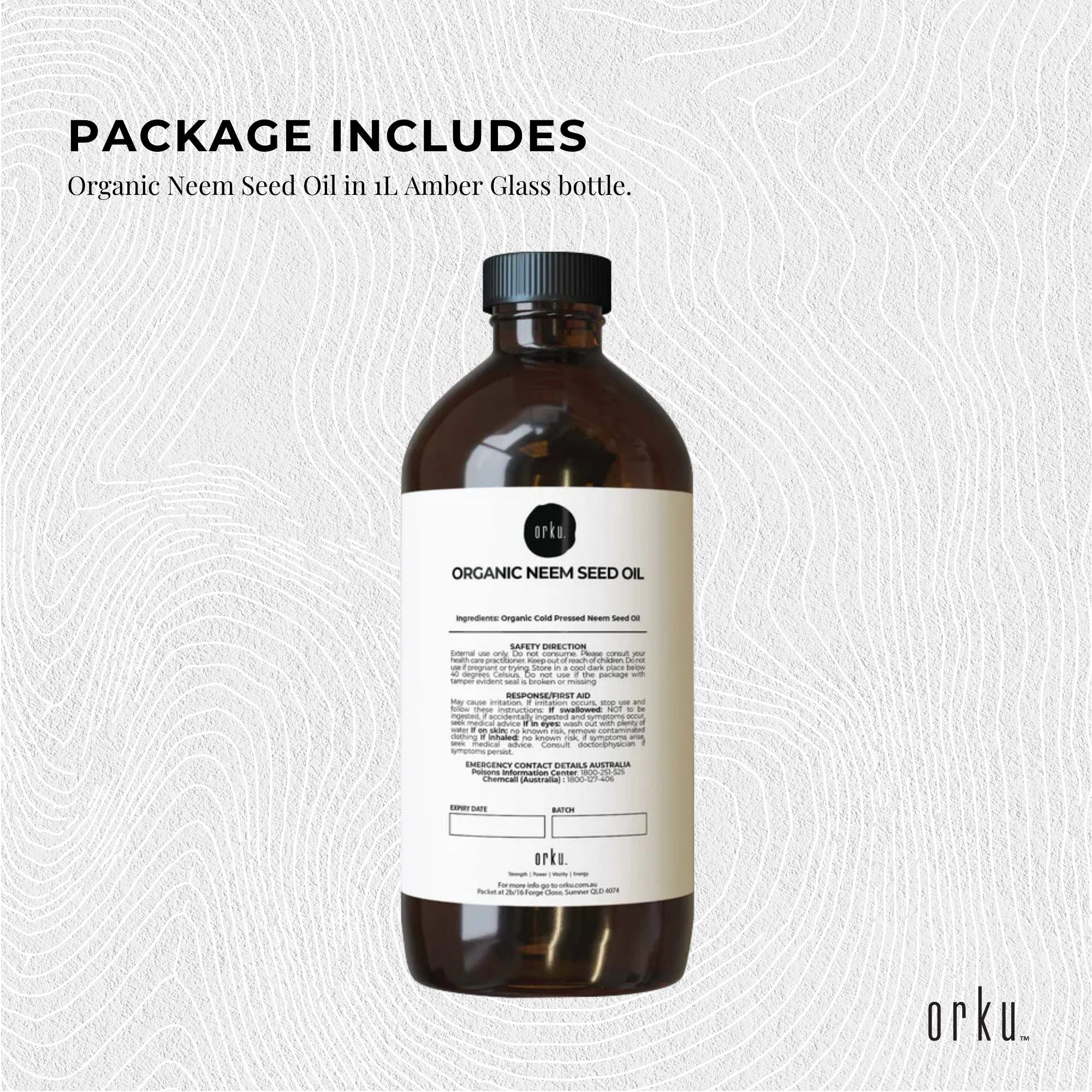 Orku 1L Organic Neem Seed Oil - Debitterised Cold Pressed Azadirachtin Indica-2