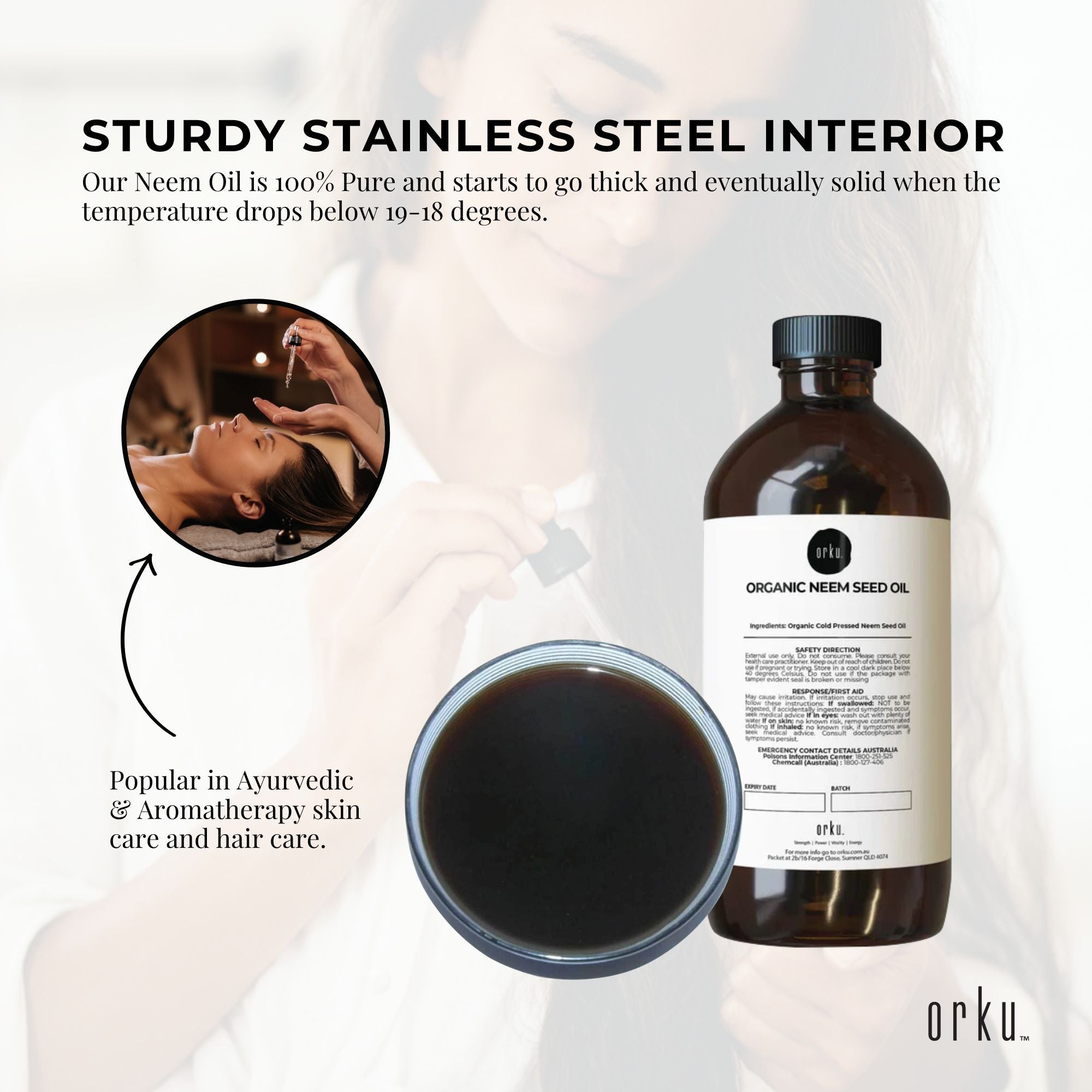 Orku 1L Organic Neem Seed Oil - Debitterised Cold Pressed Azadirachtin Indica-3