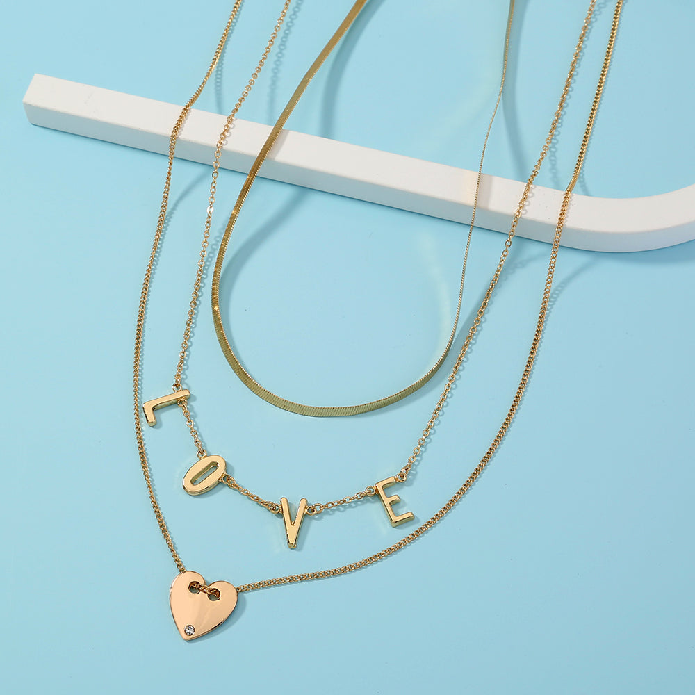 European and American cross-border temperament ins letter LOVE personality multi-layer necklace love pendant layered necklace jewelry