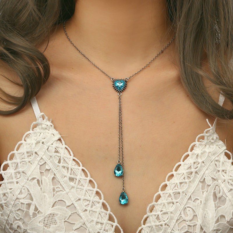 Heart shaped water drop tassel necklace