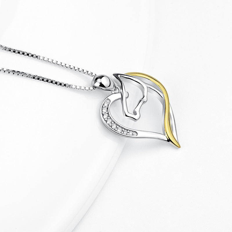 Heart Shaped Hollow Diamond Horse Head Necklace