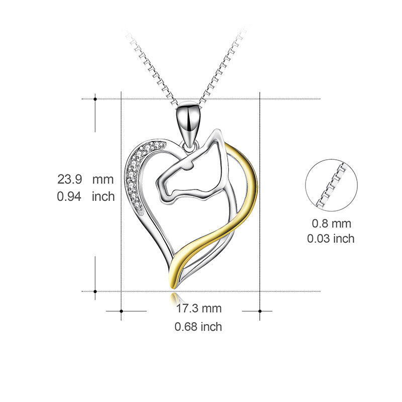 Heart Shaped Hollow Diamond Horse Head Necklace