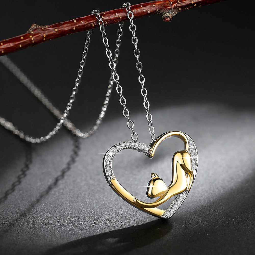 Animal Shape Gold-plated Pendant Cat Heart Necklace