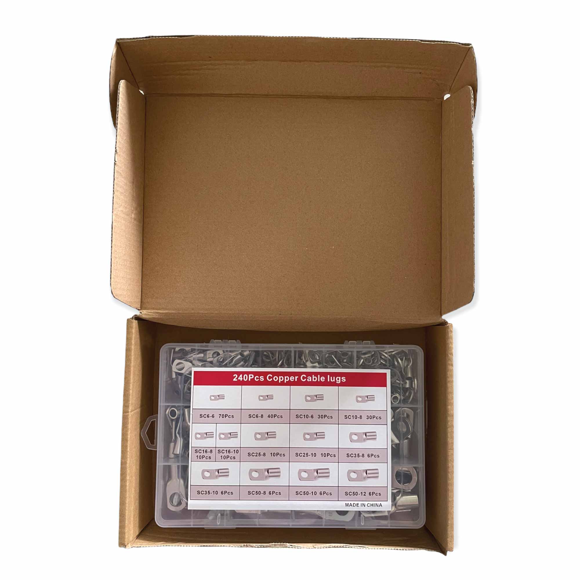240 Pcs Copper Cable Lugs Electrical Battery Ring Terminal Connectors SC6-SC50-6
