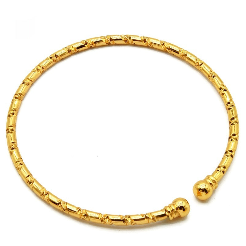 Bridal 24k Gold Plated Bracelet Ornament Women's Wedding Bell Leaf Pendant Bangle Jewelry