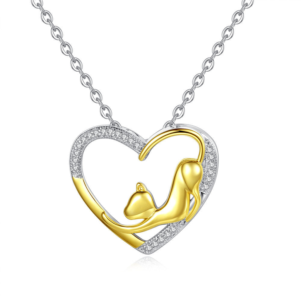 Animal Shape Gold-plated Pendant Cat Heart Necklace