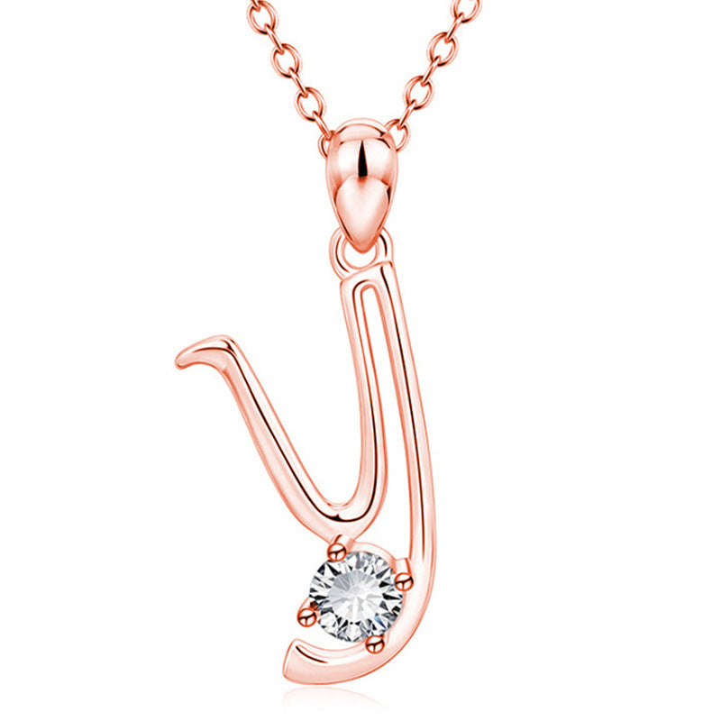 Rose Gold Rhinestone Letter Necklace For Women Girls