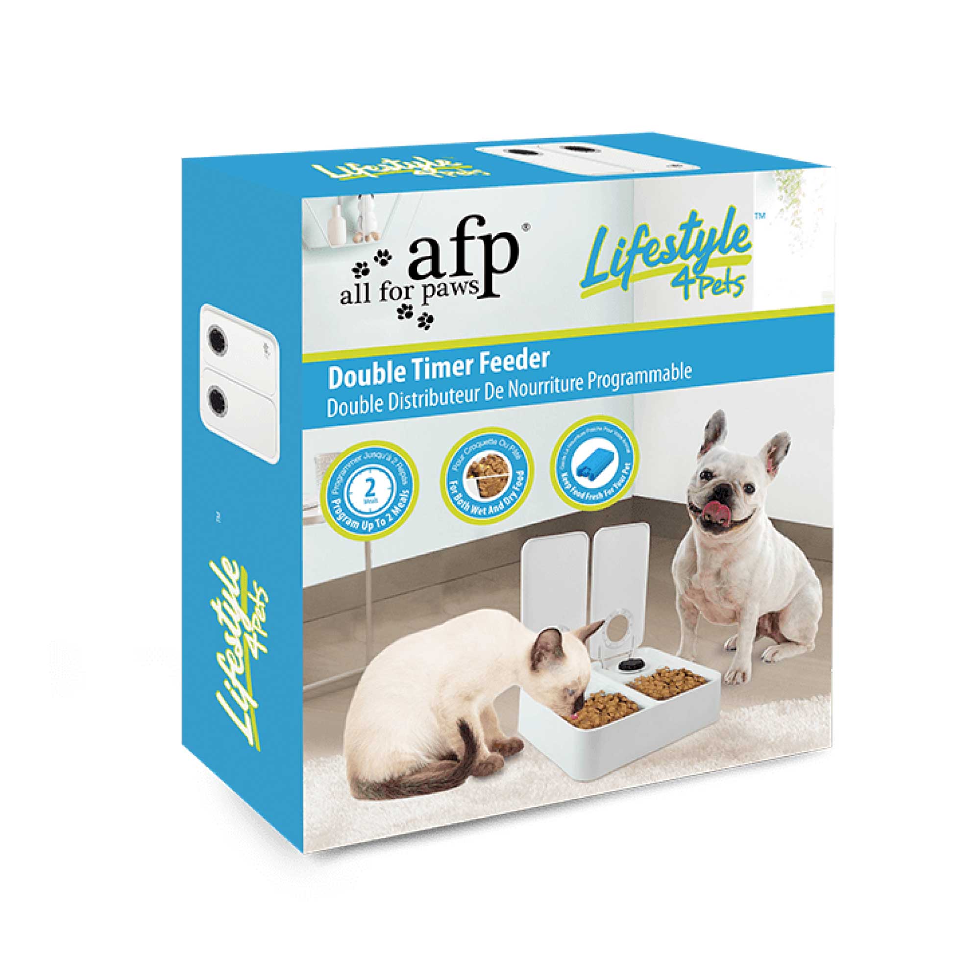 2x300ml Pet Double Timed Feeder - Dog Cat Puppy Kitten Mealtime Food Station-2