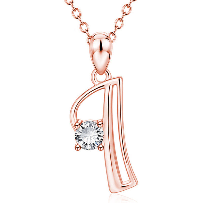 Rose Gold Rhinestone Letter Necklace For Women Girls